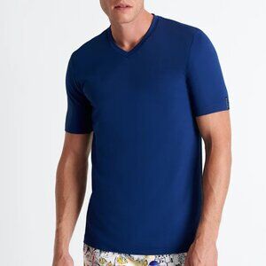 NWT SHAN Actuel Textured jersey V neck Shirt Navy Size Large